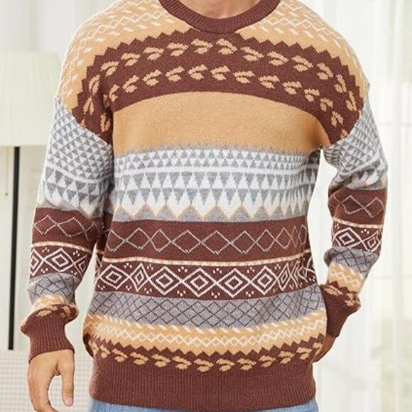 Vintage Style Fair Isle Scandi Sweater Striped Oversized Cozy Retro Boho XL - Picture 3 of 16